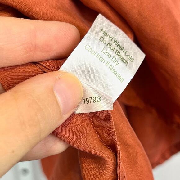 GARNET HILL Pintucked Silk Blouse Henley Button Bishop Sleeve Orange Size 16 - Picture 10 of 11